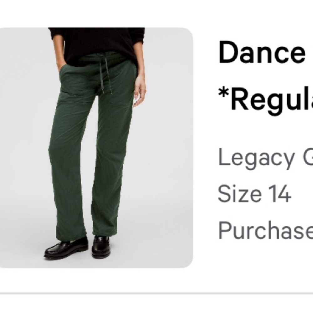 lululemon dance studio pants loyal green size 14